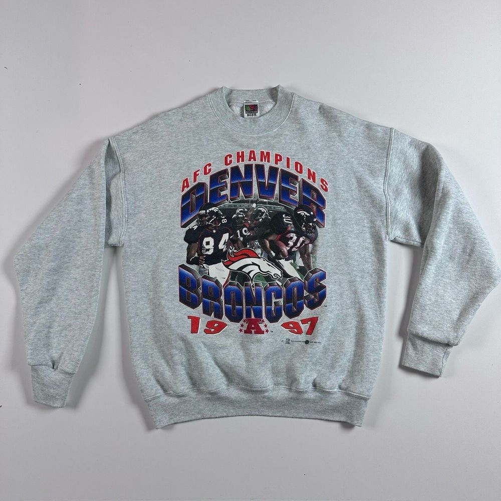 Vintage NFL Denver Broncos Sweatshirt Grey 1997 AFC Champion 1998 Size Large